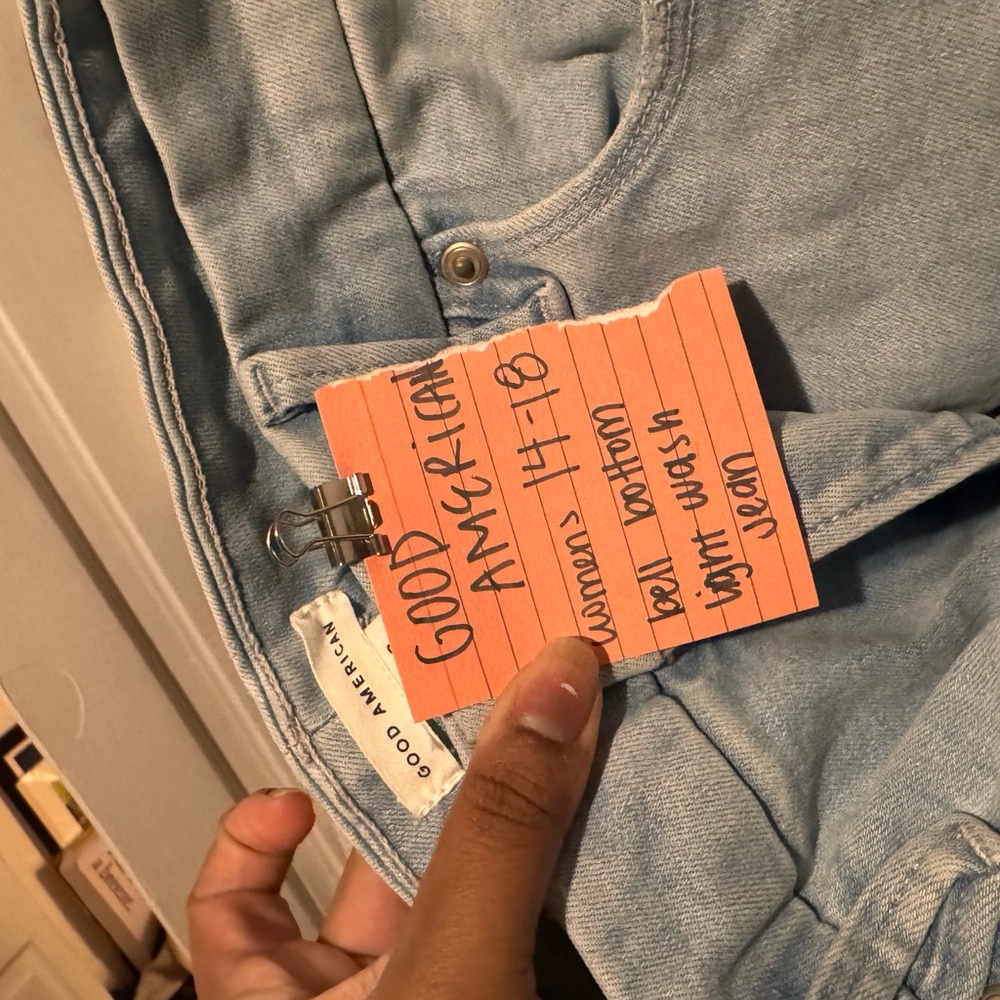 Good American lightwash bell bottom jeans